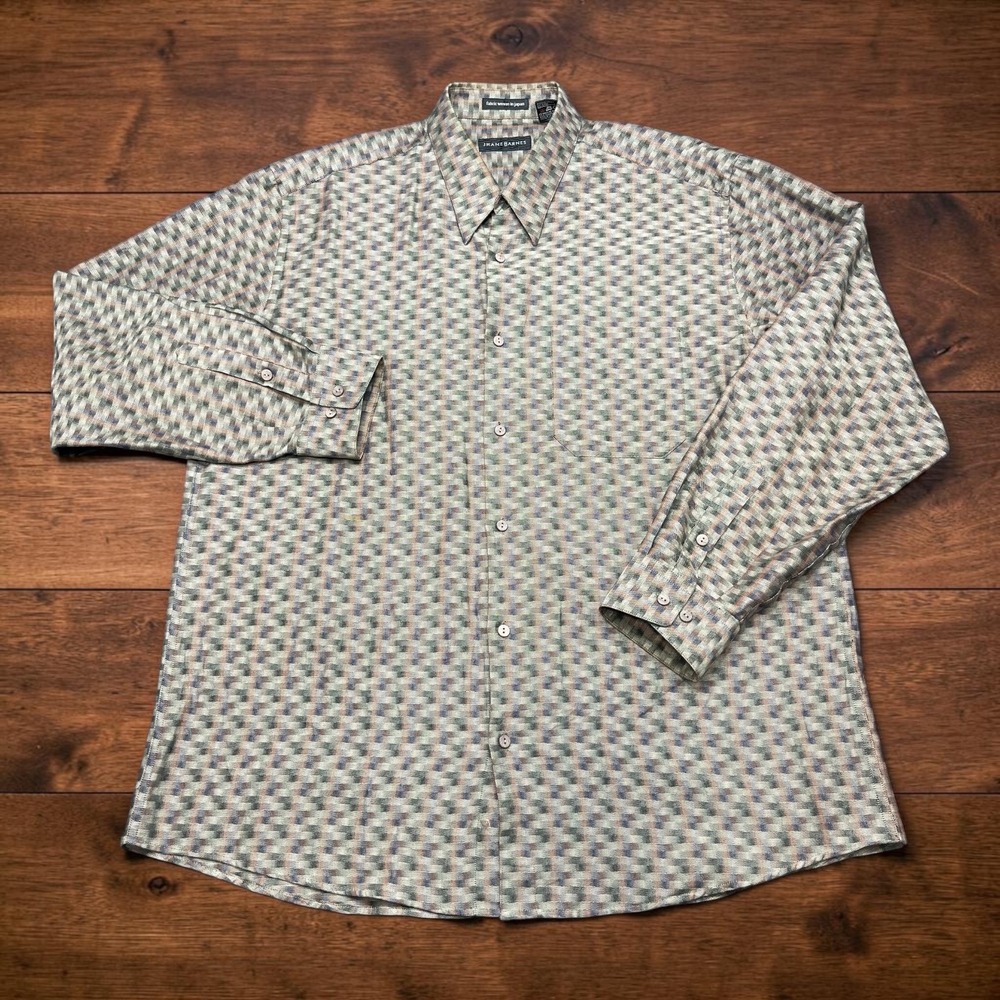 Jhane Barnes Mens XL Japanese Fabric Geometric Jacquard Cotton Button Down Shirt